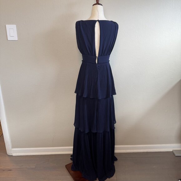 Lulus Blue Tiered Plunge Pleated Maxi Dress Size XS - Picture 5 of 8